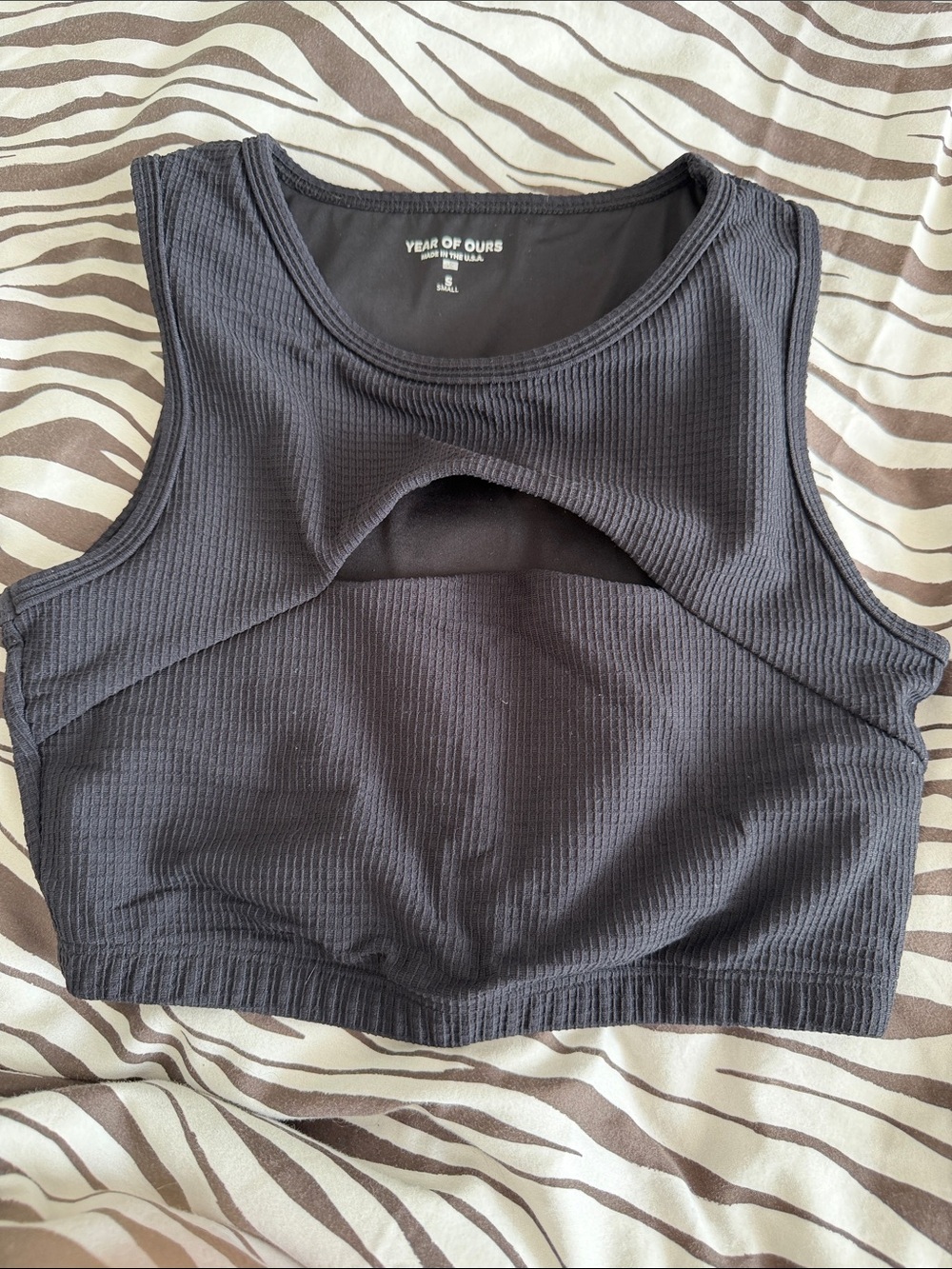 Year of Ours Black Waffle Front Cutout Cropped Tank